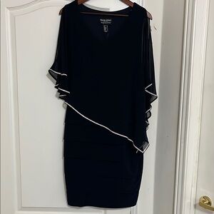 Frank Lyman Design Navy Blue Dress with Sheer Overlay